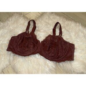 Auden Unlined Balconette Coverage Underwire Bra Lace Womens 40C Burgundy